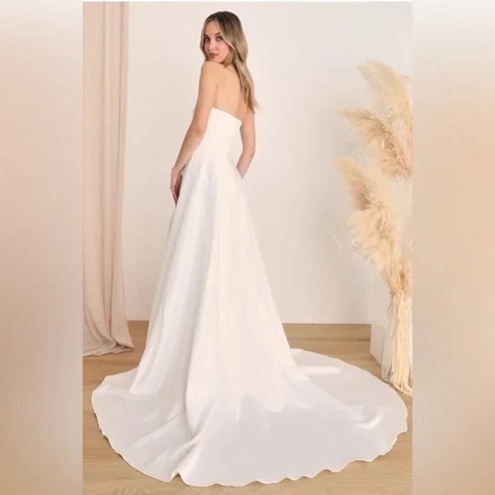 Lulus “Lifetime of Love” White Satin Strapless A-Line Gown - Size 8 – NWOT💍✨ - Picture 2 of 11